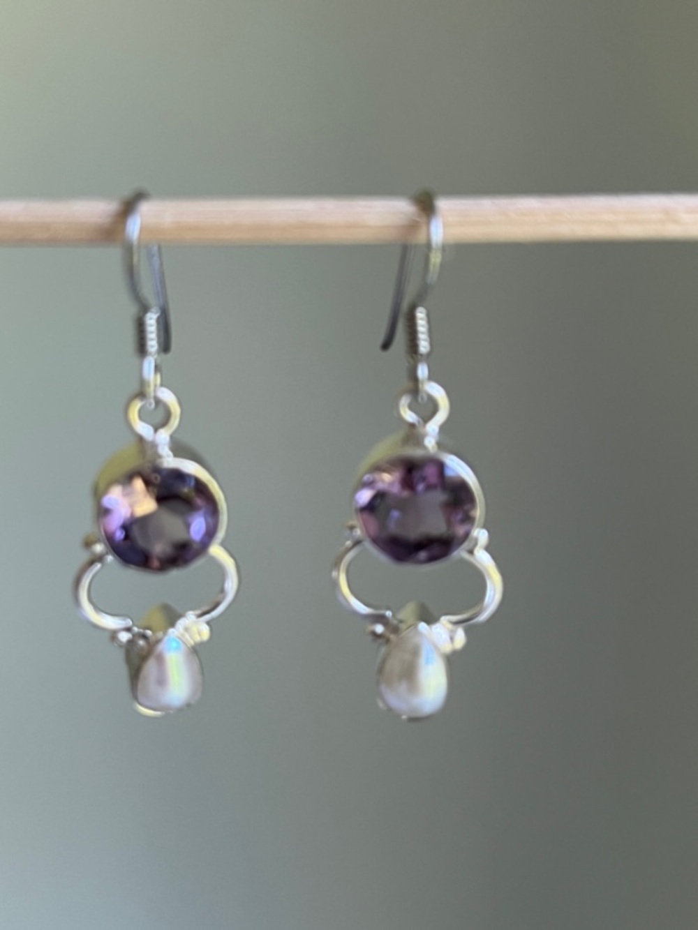 Amethyst and Pearl in Sterling Silver Earrings